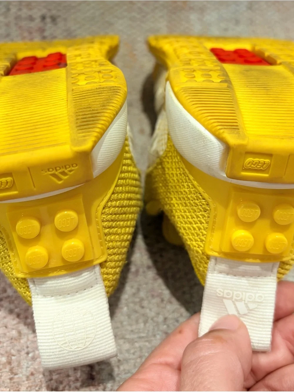 Adidas x LEGO Kids Sneakers Yellow White Size US 9.5 Velcro Shoes